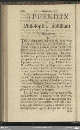 Appendix De Philosophia nobilium seu Politicorum