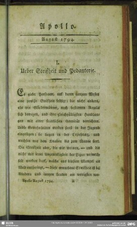 I. Uiber Steifheit und Pedanterie