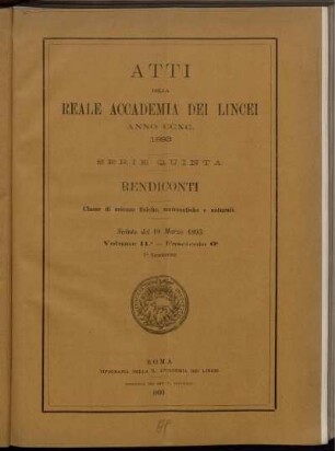 Seduta del 19 Marzo 1893. Volume II. - Fascicolo 6.