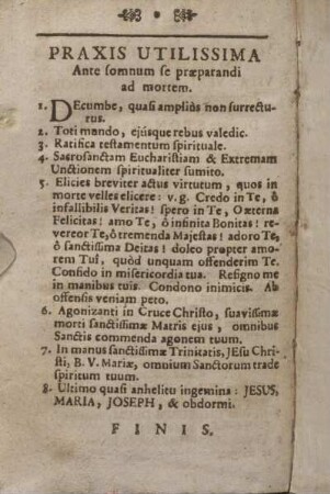 Praxis Utilissima Ante somnum se praeparandi ad mortem.
