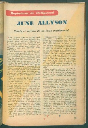June Allyson - revela el secreto de su éxito matrimonial : Repostería de Hollywood