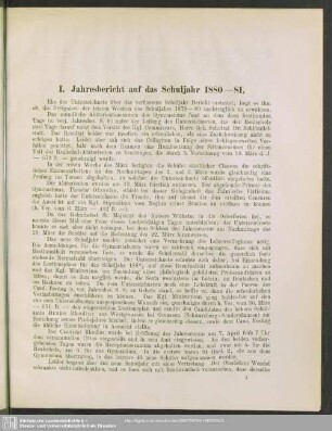 I. Jahresbericht auf das Schuljahr 1880-81