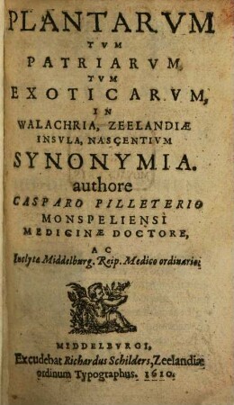 Plantarum tum patriarum tum exoticarum in Walachria Zeelandiae insulae nascentium Synonima