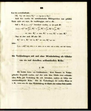 Die Verbindungen mit und ohne Wiederholung als Glieder von ein derselben arithmetischen Reihe.