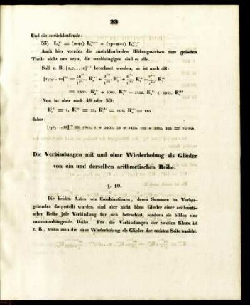 Die Verbindungen mit und ohne Wiederholung als Glieder von ein derselben arithmetischen Reihe.