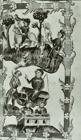 Illumination eines Lehrbuchs der Astronomie: Jäger und Gelehrte : Jäger, um 1450