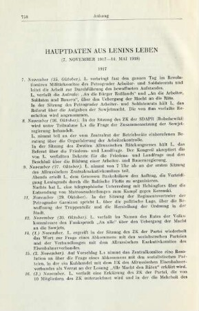 Hauptdaten Aus Lenins Leben (7. November 1917 - 14. Mai 1918)