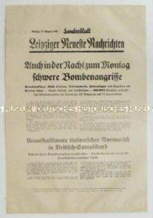 Sonderblatt der "Leipziger Neuesten Nachrichten" zum Luftkrieg gegen Großbritannien