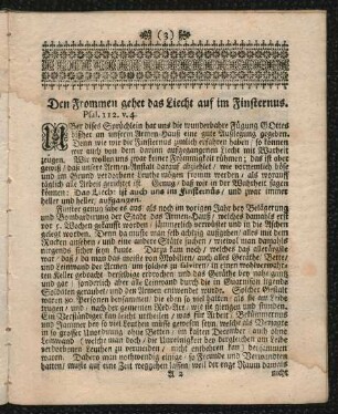 Den Frommen gehet das Liecht auf im Finsternus. Psal. 112. v. 4