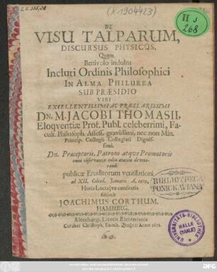 De Visu Talparum, Discursus Physicus