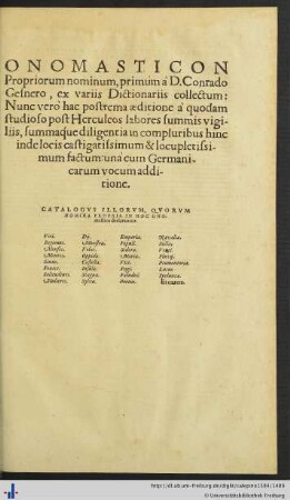 Conrad Gessner: Onomasticon