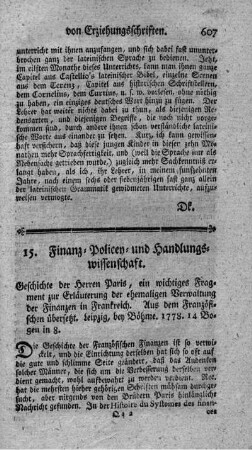 15. Finanz- Policey- und Handlungswissenschaft.