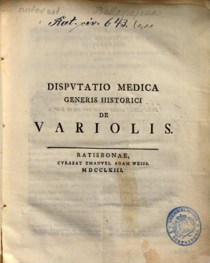Disputatio medica generis historici de variolis
