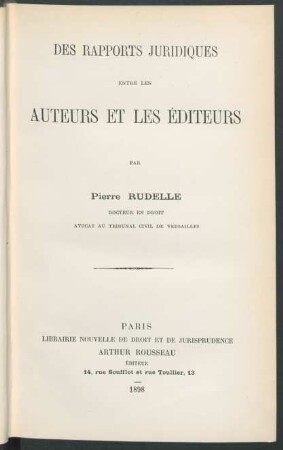 Des rapports juridiques entre les auteurs et les éditeurs