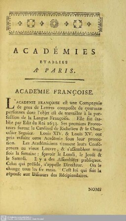 Académies Etablies A Paris