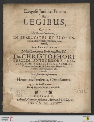 Exegesis Iuridico-Politica De Legibus