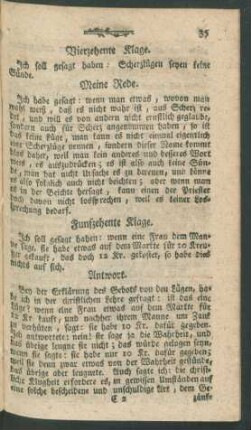 Vierzehente Klage. Ich soll gesagt haben: Scherzlügen seyen keine Sünde