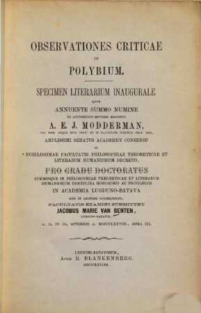 Observationes criticae in Polybium