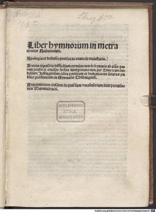 Liber hymnorum in metra nouiter Redactorum