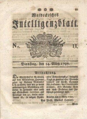 No. 11, Dienstag, den 14. März 1797