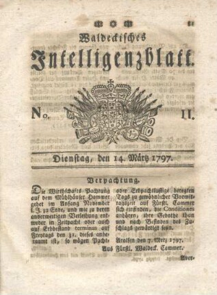 No. 11, Dienstag, den 14. März 1797