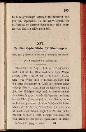 XVI. Landwirthschaftliche Mittheilungen