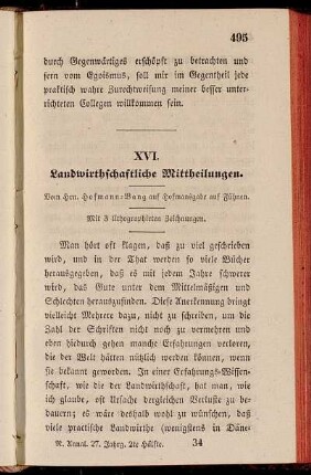 XVI. Landwirthschaftliche Mittheilungen