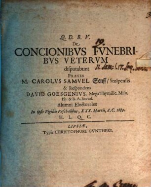 Disp. de concionibus funebribus veterum