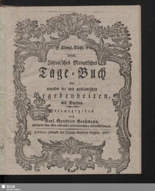 1827: Privil. Zittau'sches monatliches Tage-Buch