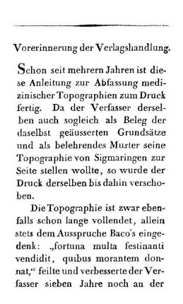 Vorerinnerung der Verlagshandlung.