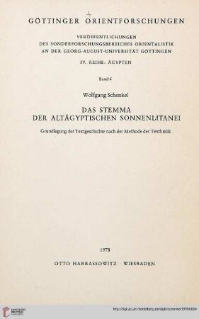 Das Stemma der altägyptischen Sonnenlitanei : Grundlegung d. Textgeschichte nach d. Methode d. Textkritik