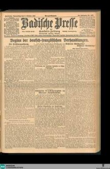 Badische Presse : Generalanzeiger der Residenz Karlsruhe und des Großherzogtums Baden, Morgenausgabe