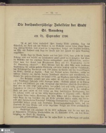 Die dreihundertjährige Jubelfeier der Stadt St. Annaberg am 21. September 1796