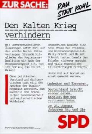 Propagandaflugblatt der SPD zur Bundestagswahl 1987 für die Fortsetzung der Entspannungspolitik