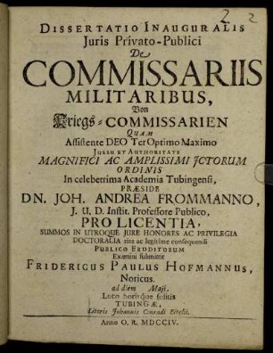 Dissertatio Inauguralis Juris Privato-Publici De Commissariis Militaribus