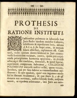 Prothesis De Ratione Instituti.