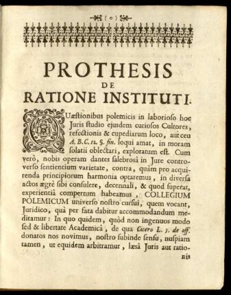 Prothesis De Ratione Instituti.