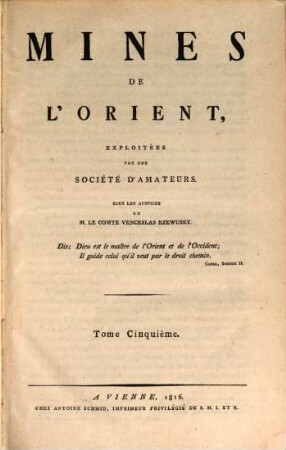 Fundgruben des Orients : = Mines de l'orient. 5. 1816