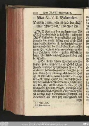 Das XLVIII. Bedencken. Daß die himmlische Freude herrlich/ unaussprechlich/ und ewig sey.