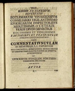 Viris Maxime et Plurimum Reverendis [...].