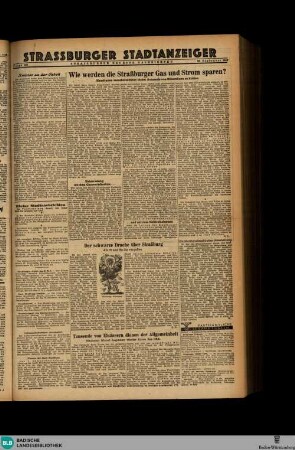 Straßburger neueste Nachrichten : amtliche Tageszeitung für das deutsche Elsass ; [...] ; Hauptausgabe Straßburg, Strassburger Stadtanzeiger