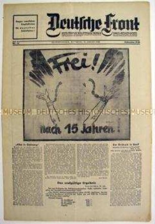 Nationalsozialistische Tageszeitung aus dem Saarland "Deutsche Front" zu den Ergebnissen der Saar-Abstimmung