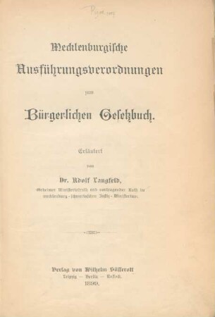 Mecklenburgische Ausführungsverordnungen zum bürgerlichen Gesetzbuch