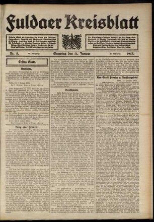 Erste Ausgabe vom Samstag, den 11. Januar 1913.