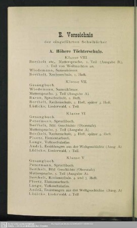 E. Verzeichnis der eingeführten Schulbücher