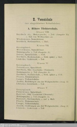 E. Verzeichnis der eingeführten Schulbücher