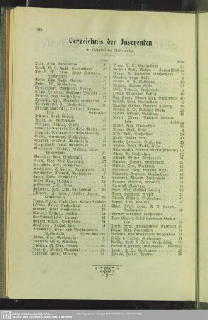 Verzeichnis der Inserenten in alphabetischer Reihenfolge