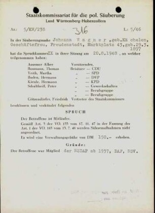 Wagner, Johanna, geb. Kächelen