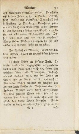 Die Reichsstadt Nürnberg besitzet verschiedene Archive, ...