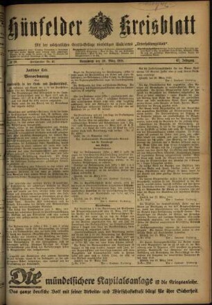 Erste Ausgabe vom Samstag, den 30. März 1918.